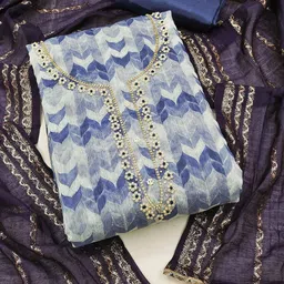 SHADOW & SAINING Geometric Printed Beaded Semi-Stitched Dress Material image 5