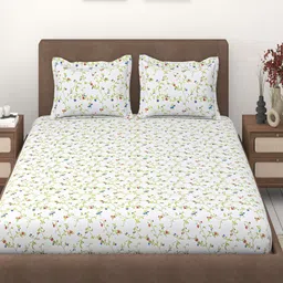 Bedirah Living White Floral 210 TC King Bedsheet with 2 Pillow Covers-picture-11
