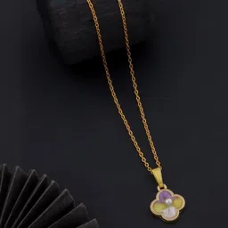 SZN Elegant Set Of 2 Gold-Plated Artificial Beaded Clover Shaped Pendants With Chains image 3