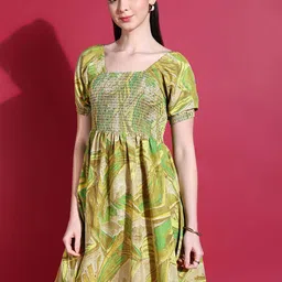 Moda Rapido Women Abstract Print Puff Sleeve Crepe Fit & Flare Dress image 5