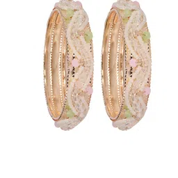 ZULKA Set of 2 Stylish Pearls Metal Bangles image 5