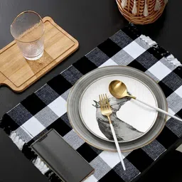 PRAKARTIK 6-Pcs White & Black Cotton Table Placemats image 2