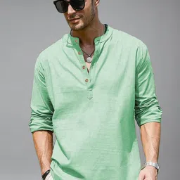 Navkanj Band Collar Roll-Up Sleeves Short Kurta-picture-28