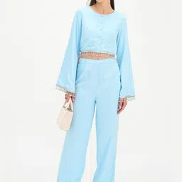 Virgio Self Design Neck Long Sleeves Boxy Crop Tops-image-0