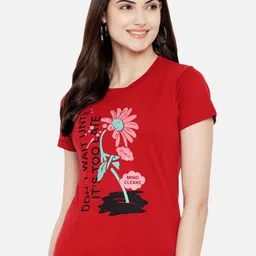 Tromko Women Pack of 2 Typography Printed Round Neck Cotton Regular Fit T-shirts image 2