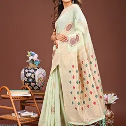 Mitera Woven Design Zari Linen Blend Saree image 4