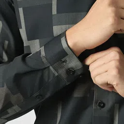 V Dot Men Slim Fit Geometric Printed Spread Collar Formal Shirt image 4