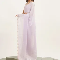 Mitera Solid Lavender Saree With Embellished Sequinned Border Organza Saree image 2