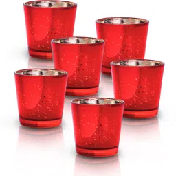 flipkart smartbuy Red Mercury Silver T-light holder, Glass candle holder stand with free candle,set of 6 Glass Tealight Holder image 1