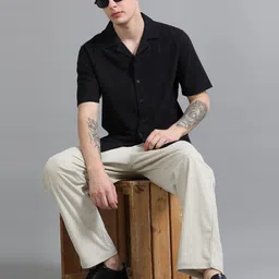 StitchX Men Standard Fit Cuban Collar Textured Cotton Casual Shirt image 5