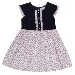 YOUNG BIRDS Girls Round Neck Floral Print Fit & Flare Cotton Dress-image-0