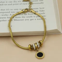 ARTKLIM Gold-Plated Stainless Steel Stone Studded Roman Numerals Charm Wraparound Bracelet image 2