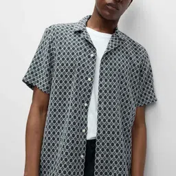 Marks & Spencer Self Design Spread Collar Jacquard Cotton Shirt-picture-20
