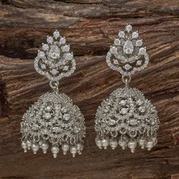 Kushal's Fashion Jewellery Rhodium-Plated Dome Shaped Zircon Studded Jhumkas-picture-23
