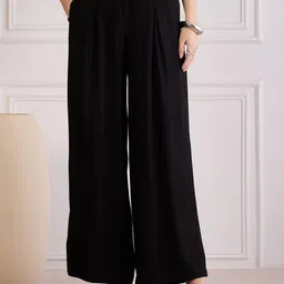 First Resort by Ramola Bachchan Women Smart Pleated Cotton Trousers-picture-3