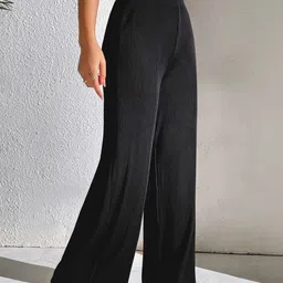 BAESD Women Relaxed Flared High-Rise Non Iron Trousers-image-51