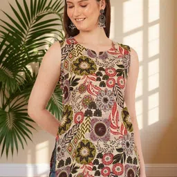 Brownverse Floral Print Keyhole Neck Cotton Top-picture-31