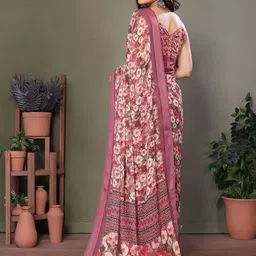 Mitera Floral Printed Satin Saree With Blouse Piece image 3