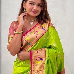 ELITE WEAVES Woven Design Zari Silk Blend Designer Paithani Saree-picture-37