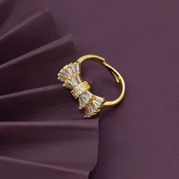 ARTKLIM Gold-Plated Cubic Zirconia Stone-Studded Adjustable Finger Ring-picture-20