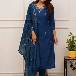 TURITY Women Ethnic Motifs Embroidered Regular Thread Work Kurta with Trousers & With Dupatta-picture-20