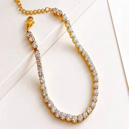 TEULRIP Stainless Steel Gold-Plated Anti Tarnish American Diamond Studded Link Bracelet-image-3
