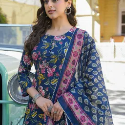 KALINI Women Floral Printed Regular Kurta with Trousers & With Dupatta image 4