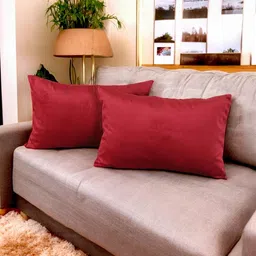 DECOWAT Red 2 Pieces Cotton Linen Rectangle Shape Cushion Covers-picture-42
