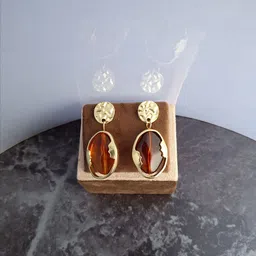 Zhouse Gold-Plated Crystals Studded Oval Drop Earrings-picture-28