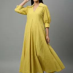 HIGH BUY Women Puff Sleeve A-Line Maxi Dress-image-26