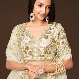 Zeel Clothing Embroidered Sequinned Semi-Stitched Silk Lehenga & Blouse With Dupatta image 4