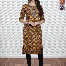 HERE&NOW Selection Of 3 Chevron Printed Round Neck Straight Kurtas-picture-19