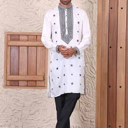 MANQ Men Embroidered Regular Sequinned Kurta with Trousers-picture-29