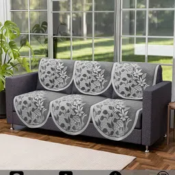 RUBOXA Grey & Off White Printed Cotton Sofa Cover image 5