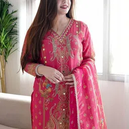 CREEPER Women Ethnic Motifs Printed Regular Mirror Work Kurta with Trousers & With Dupatta image 3