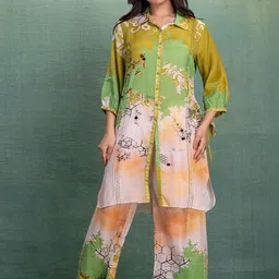 Kahani Lush Printed Shirt Collar Pure Cotton Tunic With Trousers-picture-37