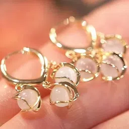 Vembley Gold-Plated Alloy Artificial Beads Hoop Earrings image 3