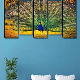 Myntra Elegant Homes Green & Blue 5 Pieces Dancing Peacock Birds & Animals Wooden Wall Art-image-3