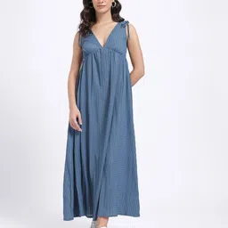 glitchez Self Striped V-Neck Maxi Dress With lace Tie-Up image 3