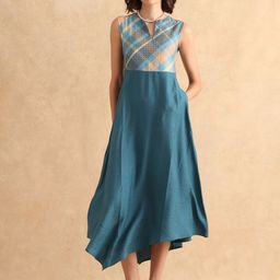 RAREISM Women Cotton Printed V-Neck Sleeveless A-Line Midi Dress-picture-36