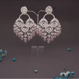 MEIRA JEWELLERY Silver-Plated Artificial Stones Studded And Beaded Contemporary Chandbalis image 1