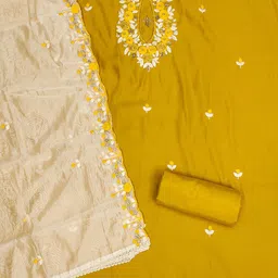 SHADOW & SAINING Embroidered Pure Silk Semi-Stitched Dress Material image 2