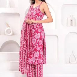 HIGHLIGHT FASHION EXPORT Women Floral Printed Pure Cotton Kurta with Palazzo & Dupatta image 3
