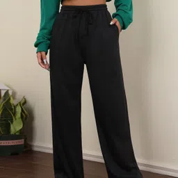 warcourt Women Loose Fit Black Cotton Blend Trousers-picture-22