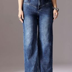 Miss Chase A+ Women Wide Leg High-Rise Heavy Fade Stretchable Jeans-picture-2