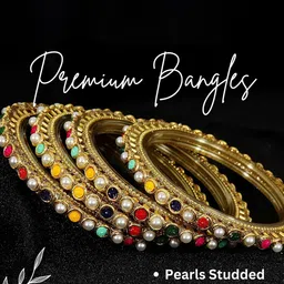 ZULKA Set of 4 Glass Golden Zircon Stones & Beads Work Bangles image 5