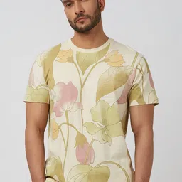 Mufti Men Floral Printed Round Neck Cotton Slim Fit T-shirt-picture-17