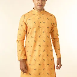 Diwas by Manyavar Men Woven Design Printed Festive Cotton Straight Kurta-picture-40