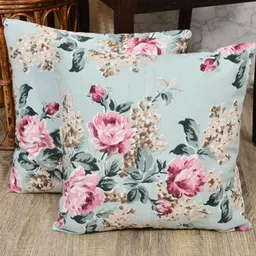 The Home Story Green & Pink 2 Pieces Floral Printed Square Cotton Cushion Covers-picture-11