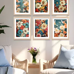 Kotart Brown & Teal 6 Pieces Floral And Botanical Printed Wooden Wall Arts-image-19